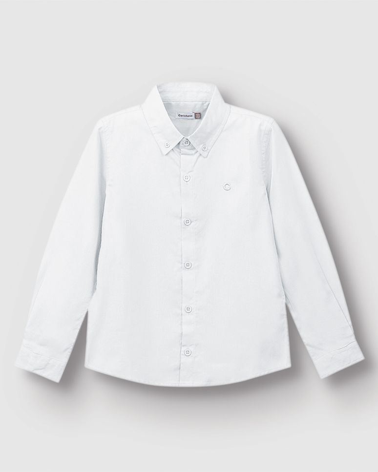 Camisa Menino Manga Longa Bordado Peitoral Em Tricoline - Carinhoso