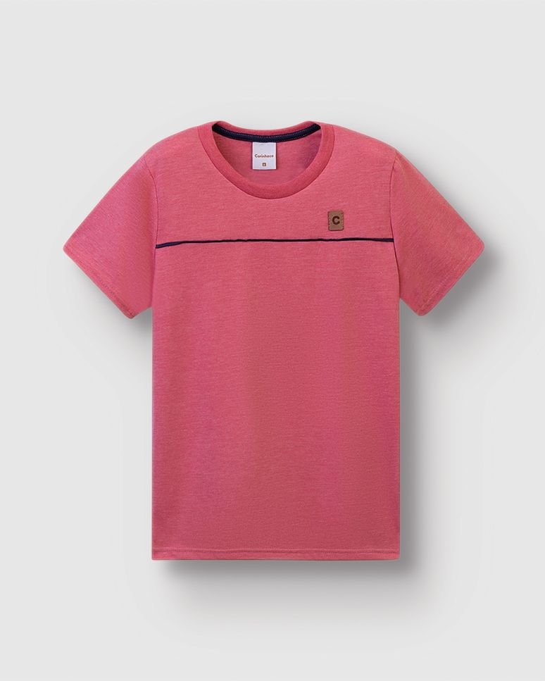 Camiseta Menino Detalhe Etiqueta Decorativa Em Malha Mesclada - Carinhoso