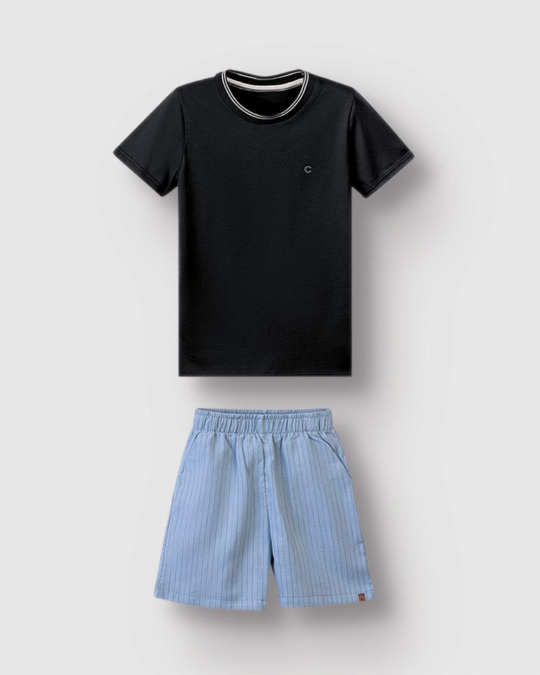 Conjunto Menino Camiseta Decote Retilínea Em Algodão Pima - Carinhoso