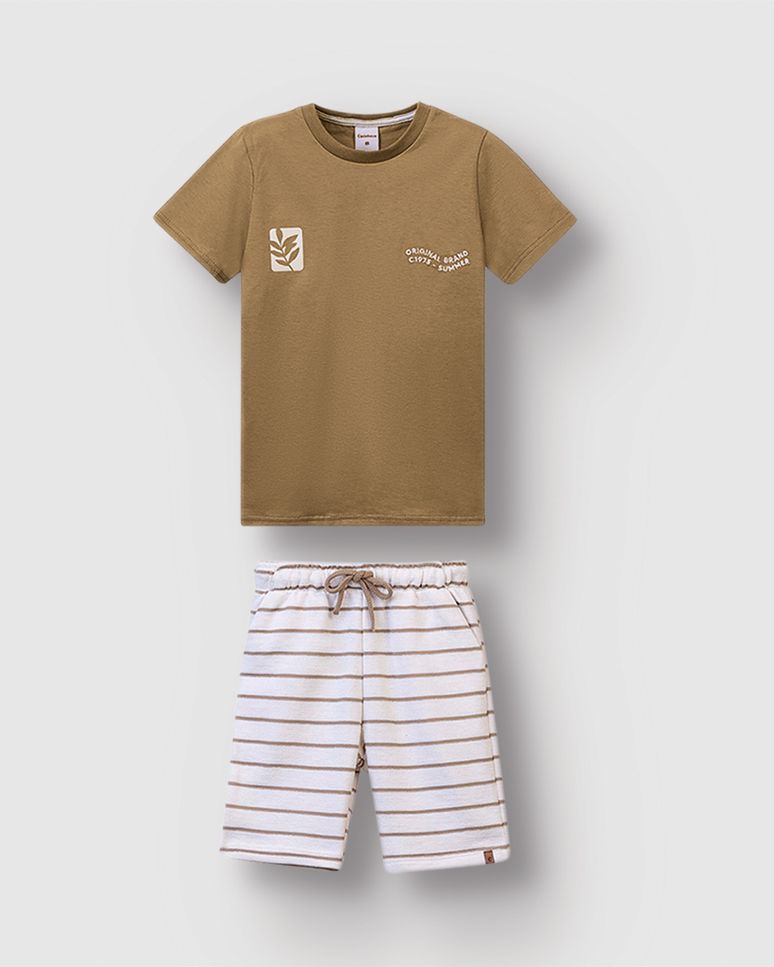 Conjunto Menino Camiseta E Bermuda Malha Texturizada Listrada - Carinhoso