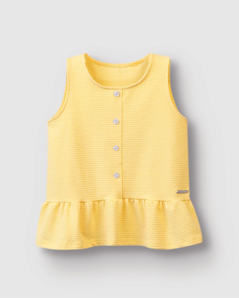 Blusa Menina Peplum Botões Frontais Em Malha Texturizada - Carinhoso