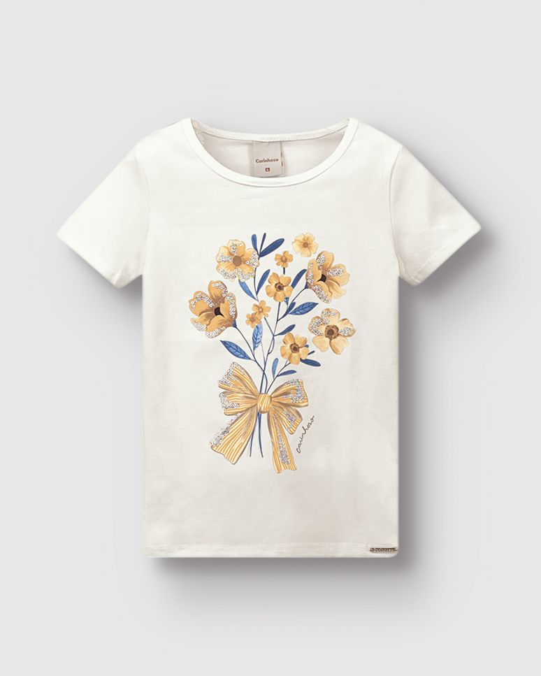 Blusa Menina Estampa Flores Com Bordado Em Algodão - Carinhoso