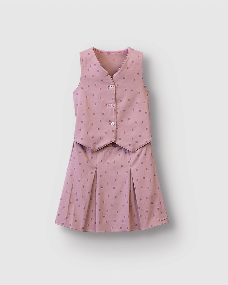 Vestido Menina Alfaiataria Estampa Poá Botões Frontais Bengaline - Carinhoso