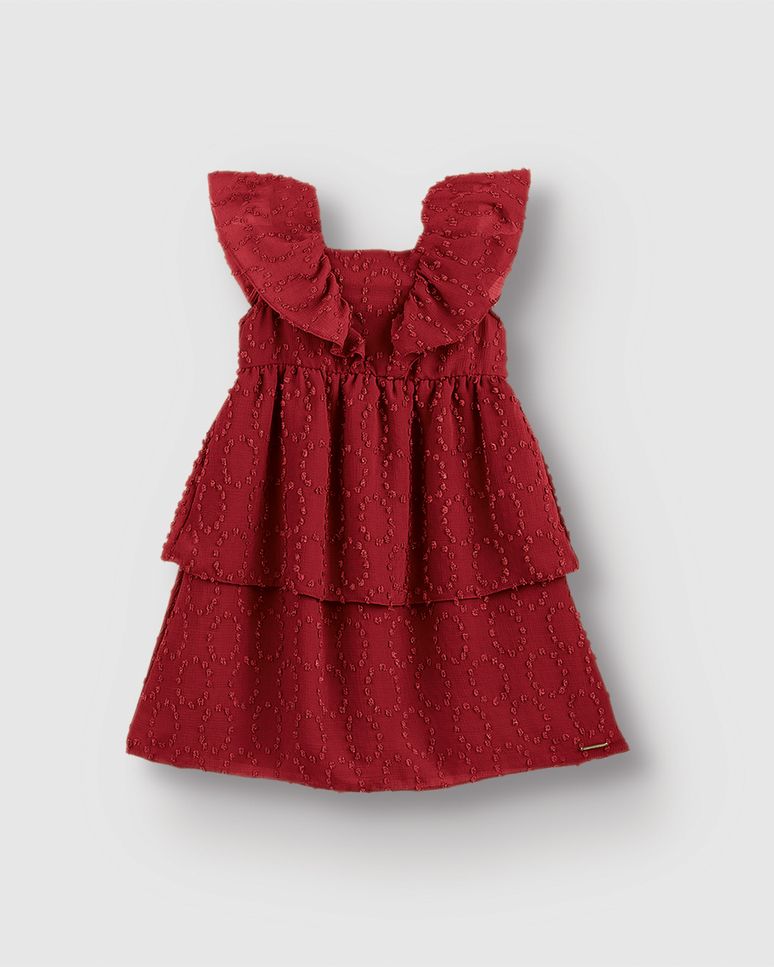 Vestido Menina Camadas Sobreposição Mangas Em Plumetis Brilho - Carinhoso