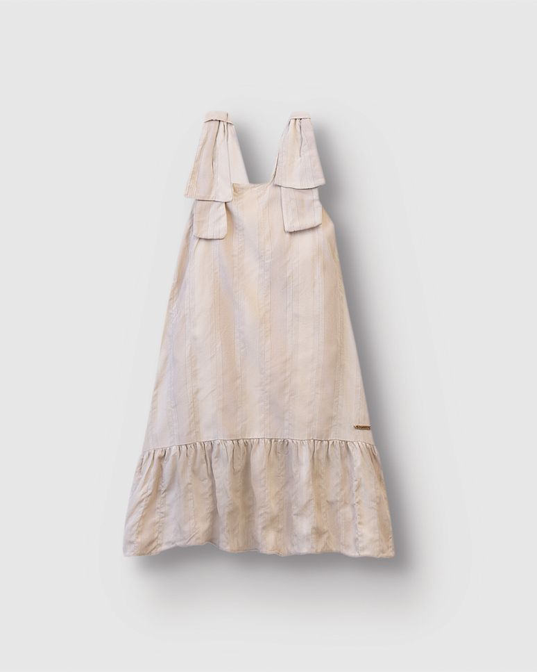 Vestido Menina Amplo Listrado Alça Laço Em Viscose Lurex - Carinhoso