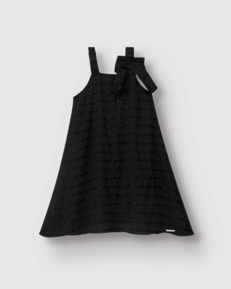 Vestido Menina Alça Detalhe Laço Em Tecido Listrado Brilho - Carinhoso