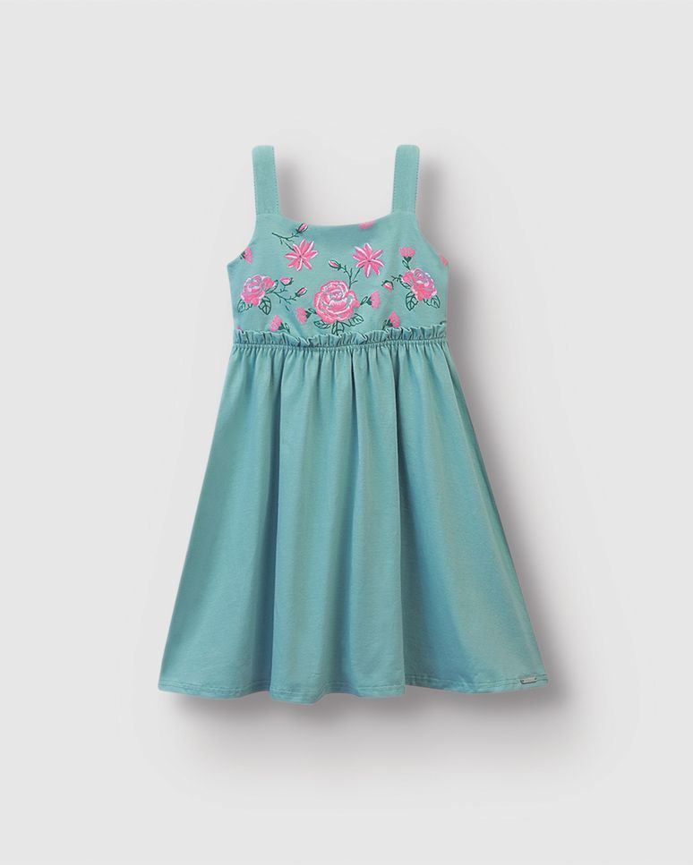 Vestido Menina Busto Estampa Rosas Em Algodão - Carinhoso