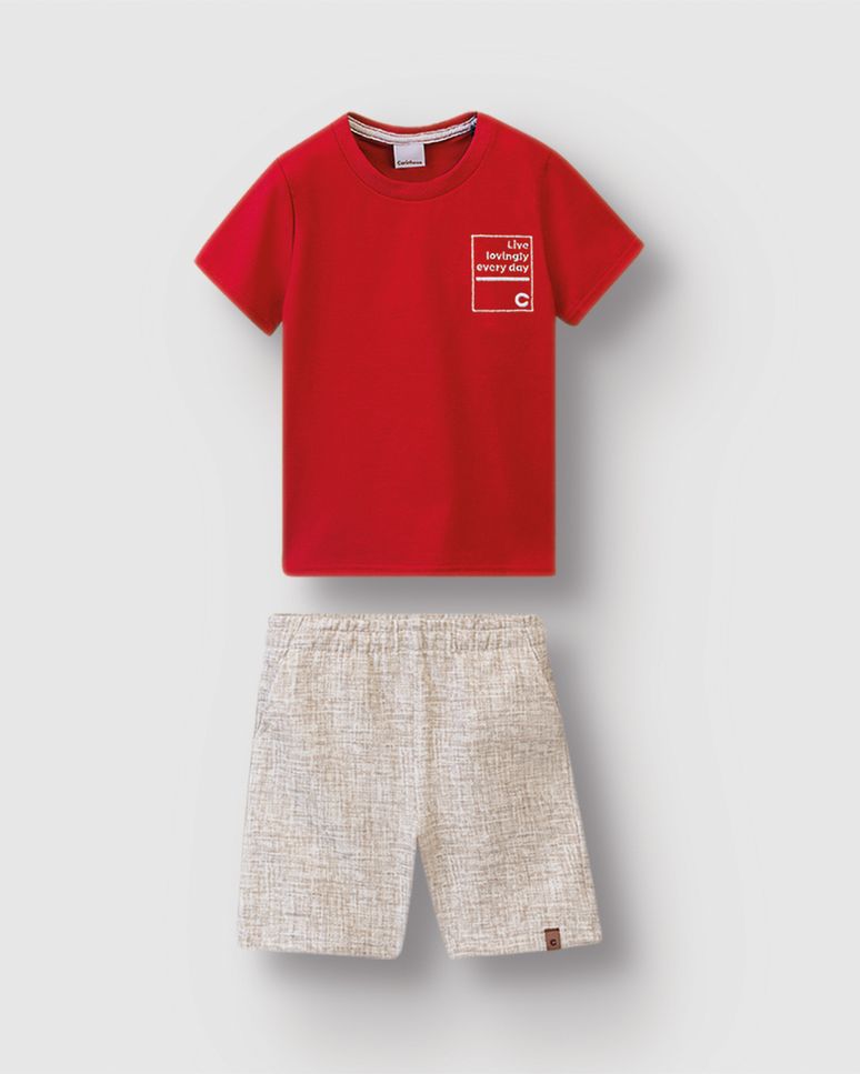 Conjunto Menino Camiseta Bordado Live Lovingly Every Day - Carinhoso