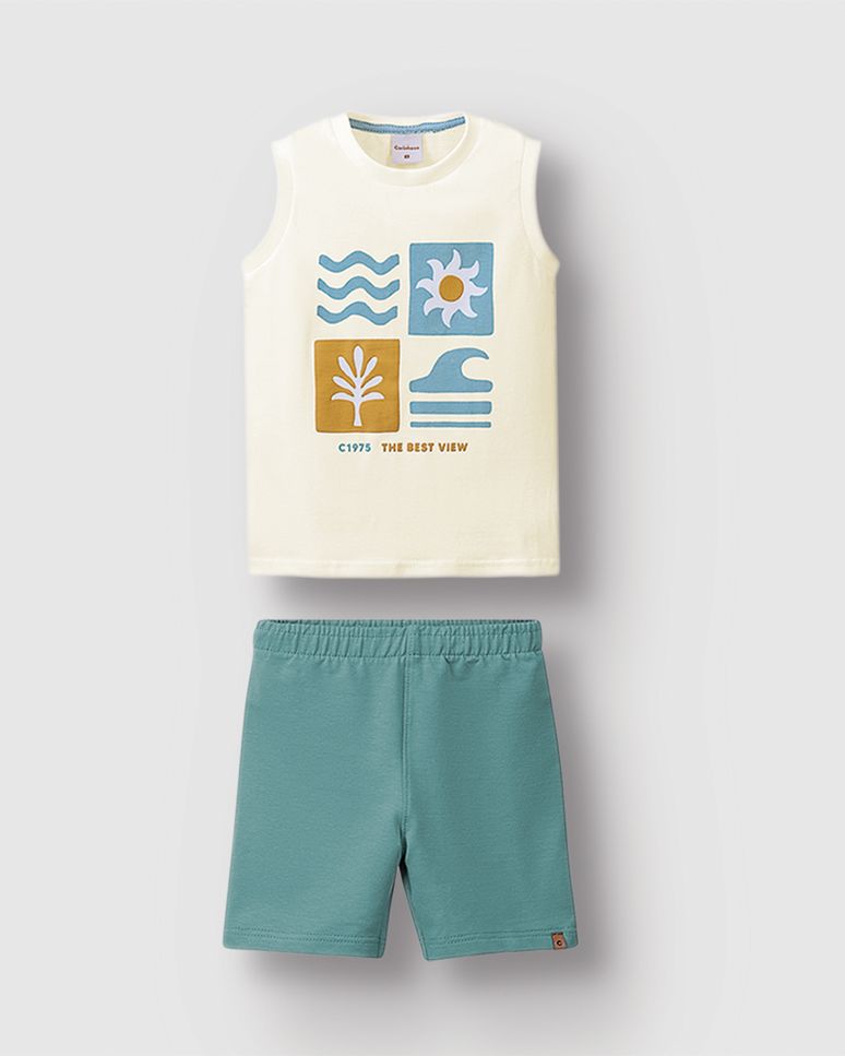 Conjunto Menino Regata The Best View E Bermuda Em Algodão - Carinhoso