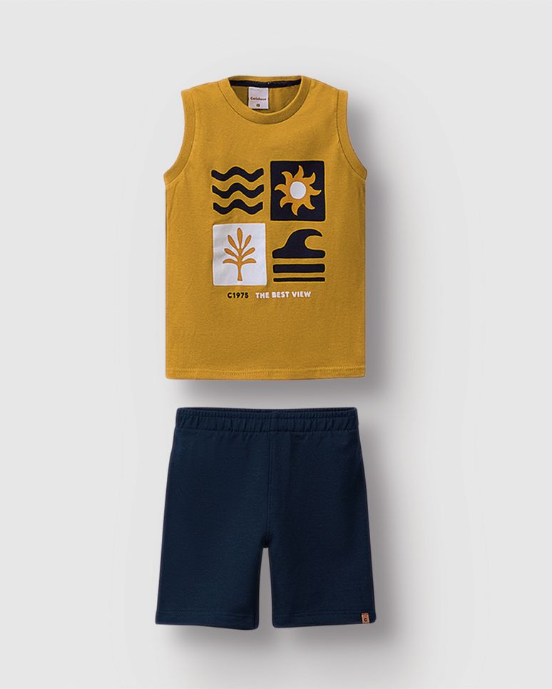 Conjunto Menino Regata The Best View E Bermuda Em Algodão - Carinhoso
