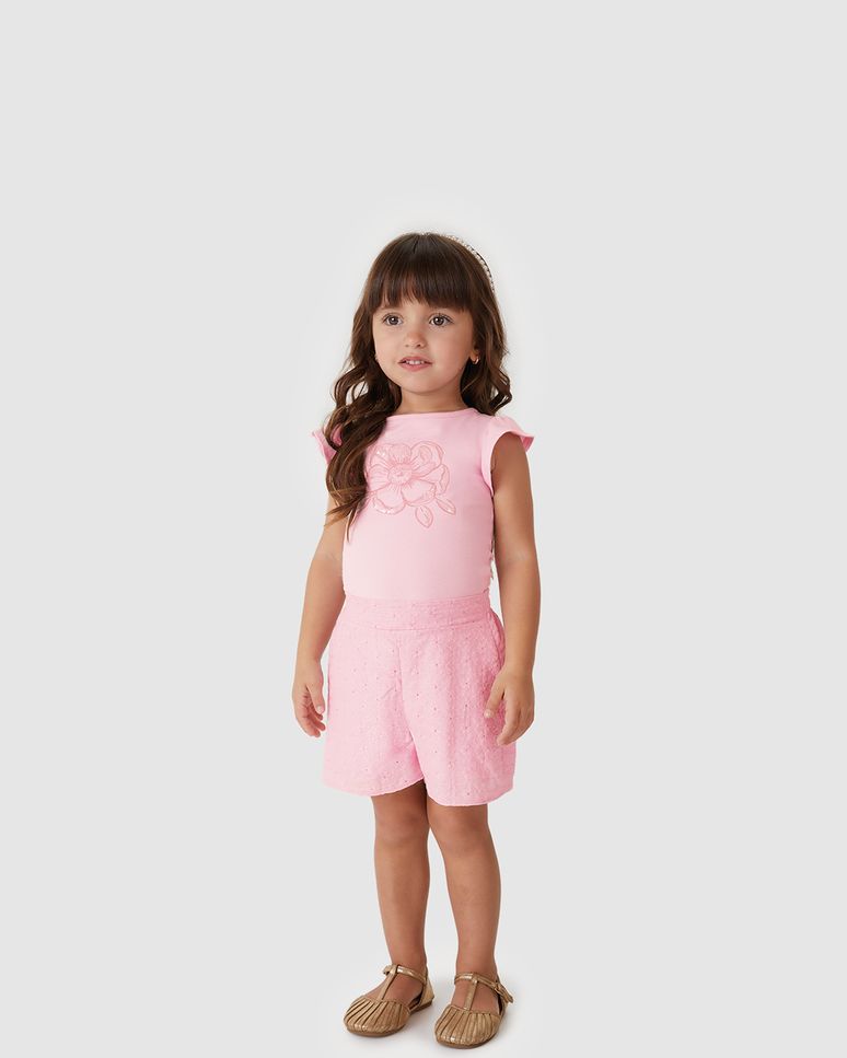 Conjunto Menina Blusa E Shorts Em Laise Algodão - Carinhoso