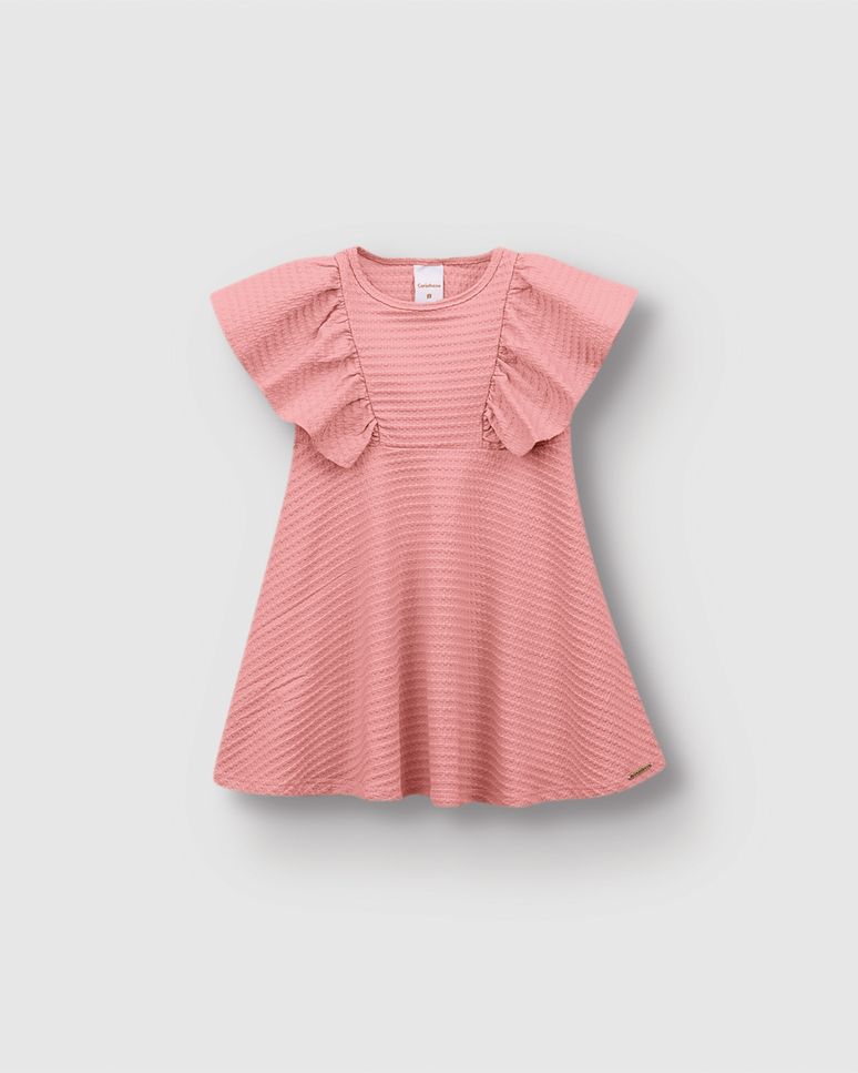 Vestido Menina Amplo Mangas Com Franzido Em Malha Texturizada - Carinhoso