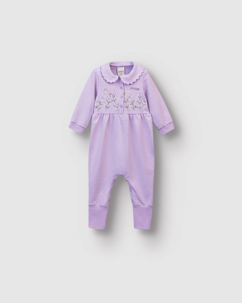 Macacão Longo Bebê Menina Pezinho Em Malha Texturizada - Carinhoso