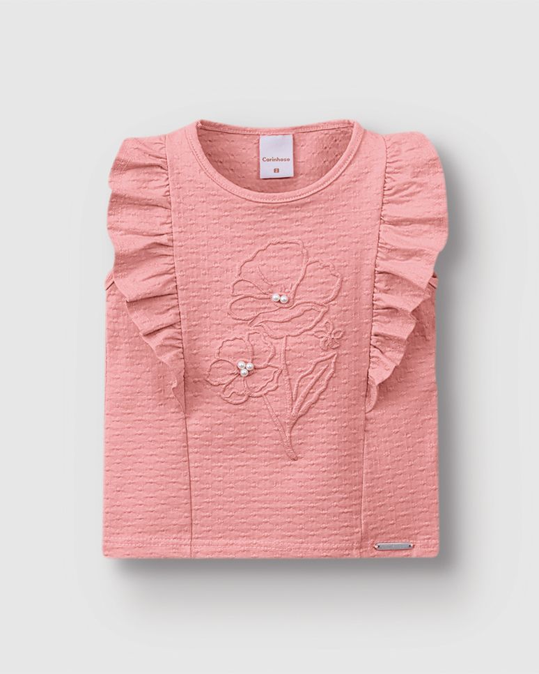 Blusa Menina Estampa Com Aplique Pérola Em Malha Texturizada - Carinhoso