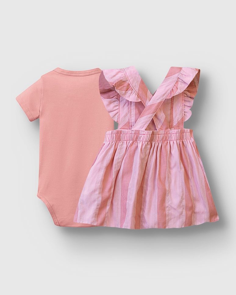 Conjunto Bebê Menina Body Algodão E Vestido Viscose Lurex - Carinhoso