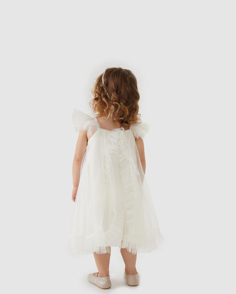 Vestido Menina Evasê Decote Reto E Alças Em Tule - Carinhoso