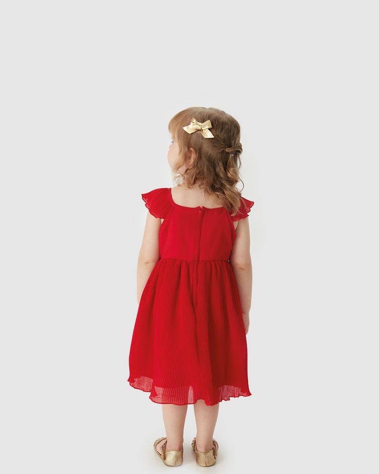 Vestido Menina Evasê Detalhe Lantejoulas Em Chiffon Plissado - Carinhoso