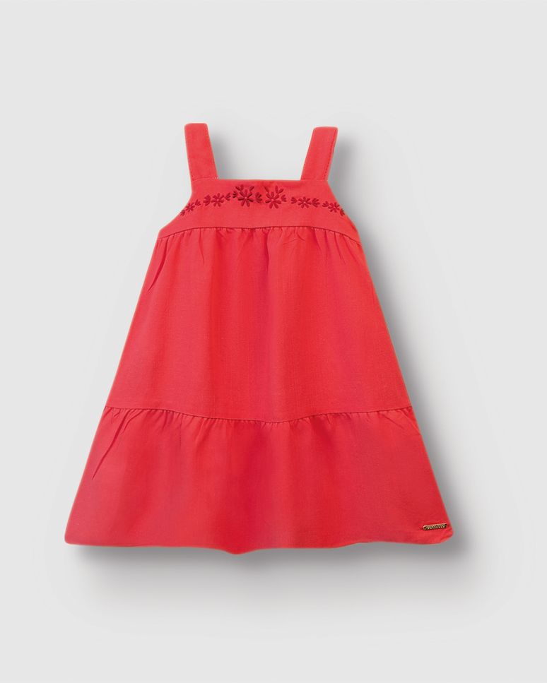 Vestido Menina Amplo Com Bordado Floral Em Viscolinho Texturizado - Carinhoso