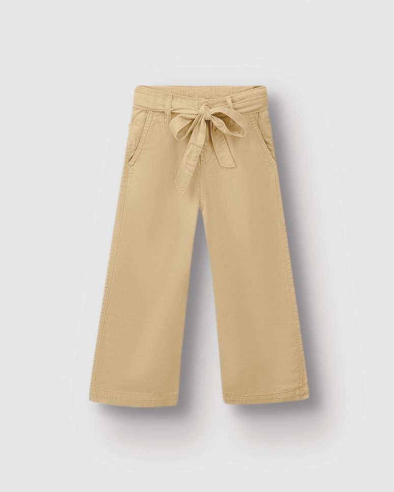 Calça Menina Wide Leg Amarração Na Cintura Em Sarja Stretch - Carinhoso