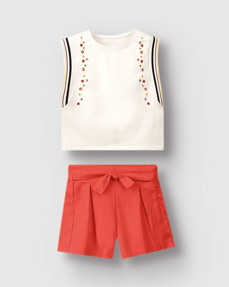 Conjunto Menina Shorts Detalhe Faixa Frontal Em Crepe De Viscose - Carinhoso