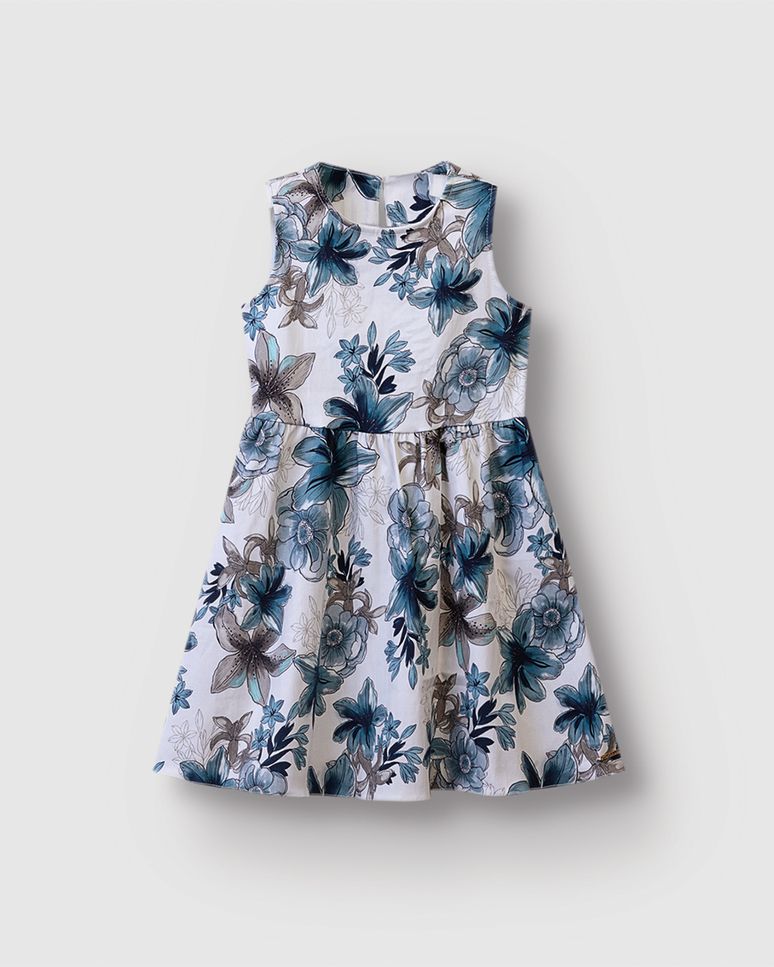 Vestido Menina Rodado Estampa Floral Em Tecido Acetinado - Carinhoso