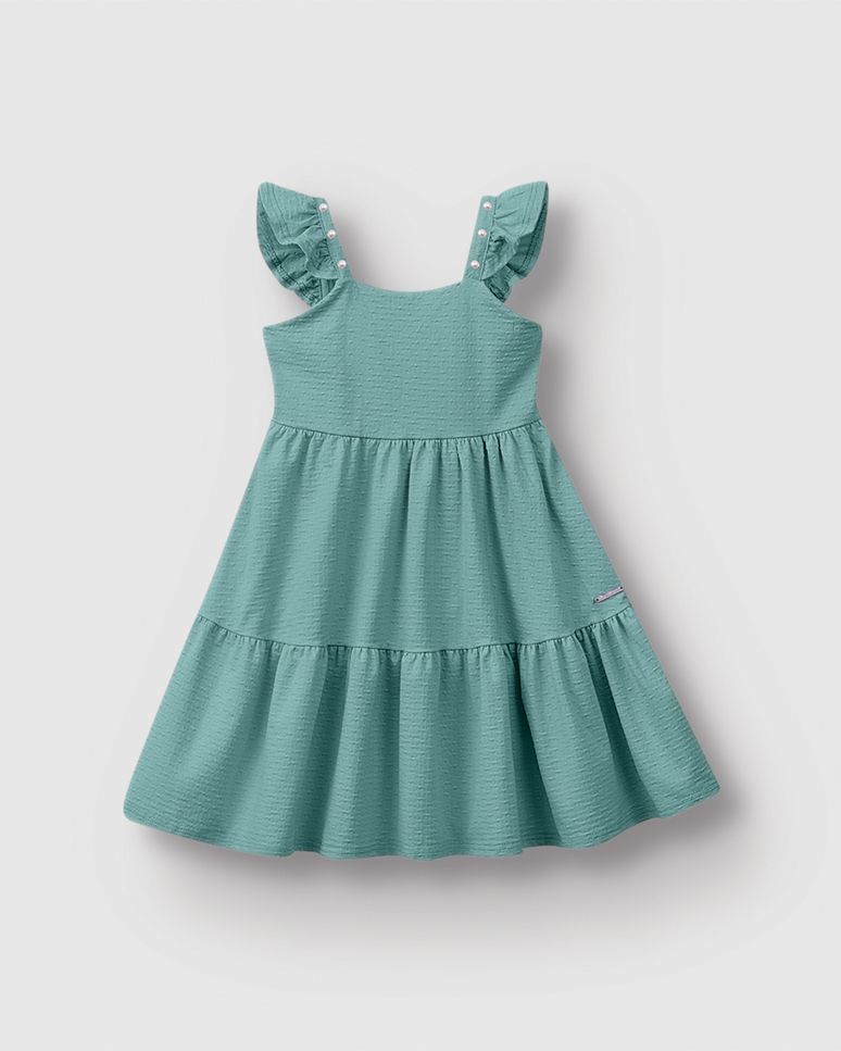 Vestido Menina Alça Babado Com Aplique Pérola Malha Texturizada - Carinhoso