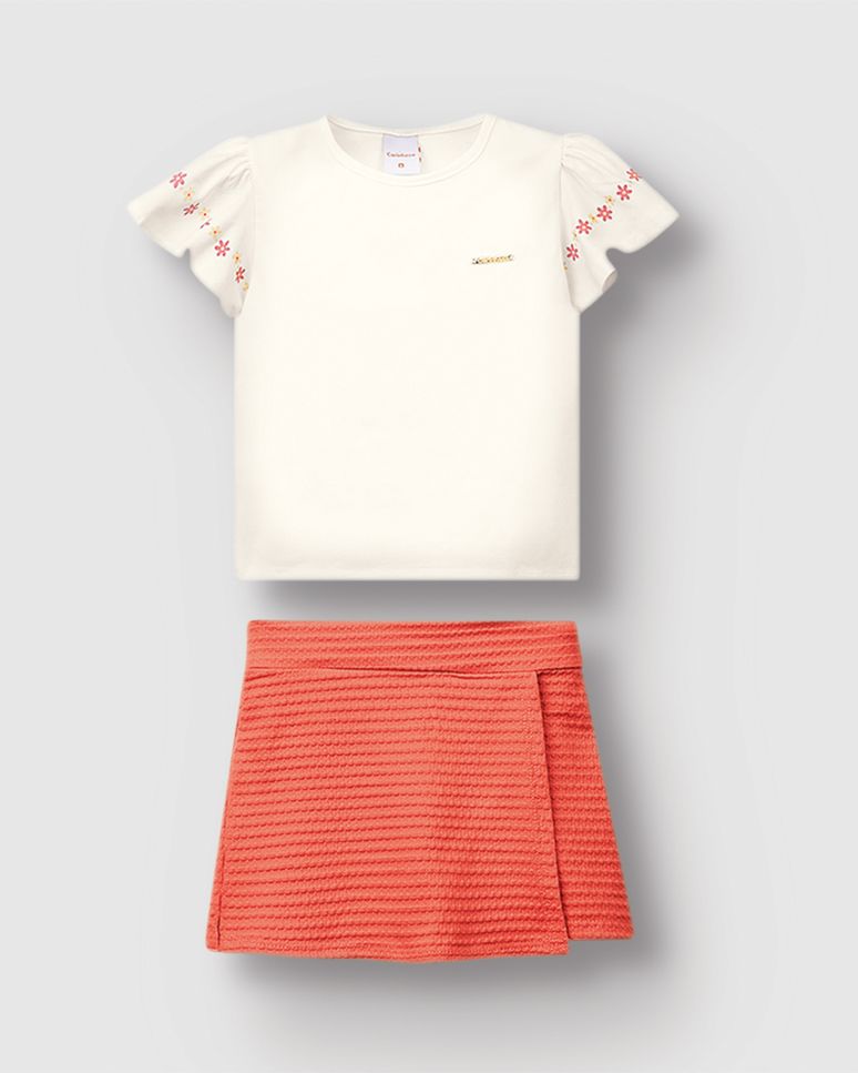 Conjunto Menina Shorts Saia Em Malha Texturizada - Carinhoso