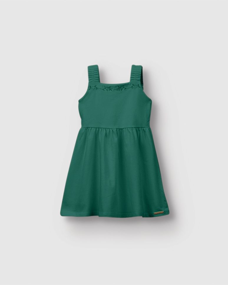 Vestido Menina Rodado Decote Com Bordado Em Algodão - Carinhoso