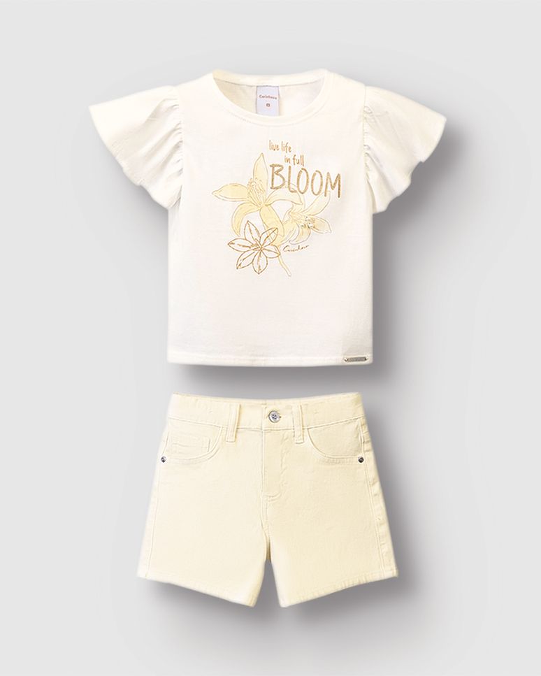 Conjunto Menina Blusa Live Life In Full Bloom Em Algodão - Carinhoso