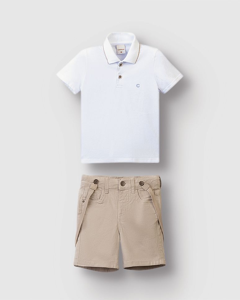 Conjunto Menino Camisa Polo E Bermuda Acompanha Suspensório - Carinhoso
