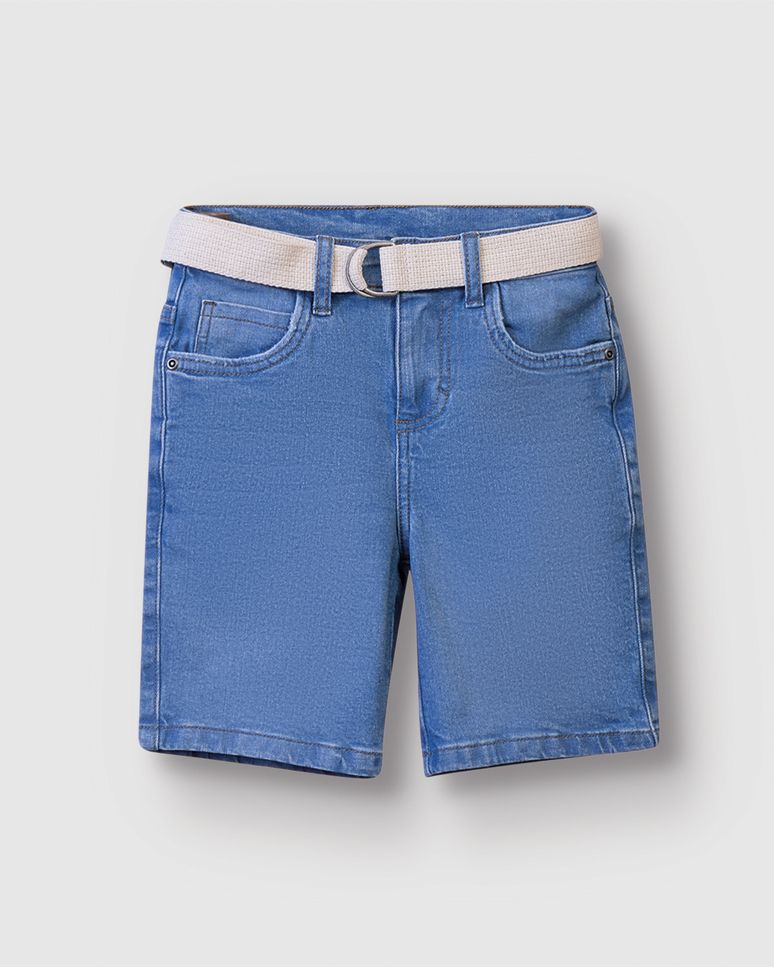 Bermuda Menino Acompanha Cinto Em Jeans Com Elastano - Carinhoso