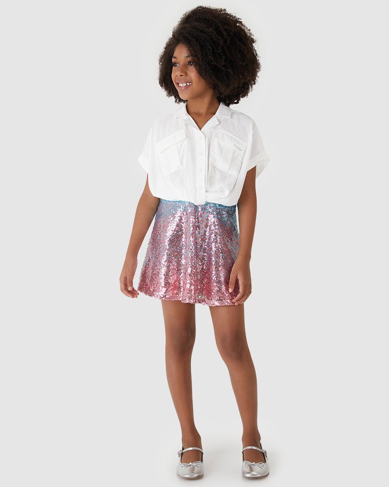 Camisa Menina Box Cropped Em Viscose Poliamida - Carinhoso