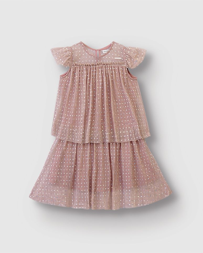 Vestido Menina Amplo Em Tule Com Lantejoula - Carinhoso