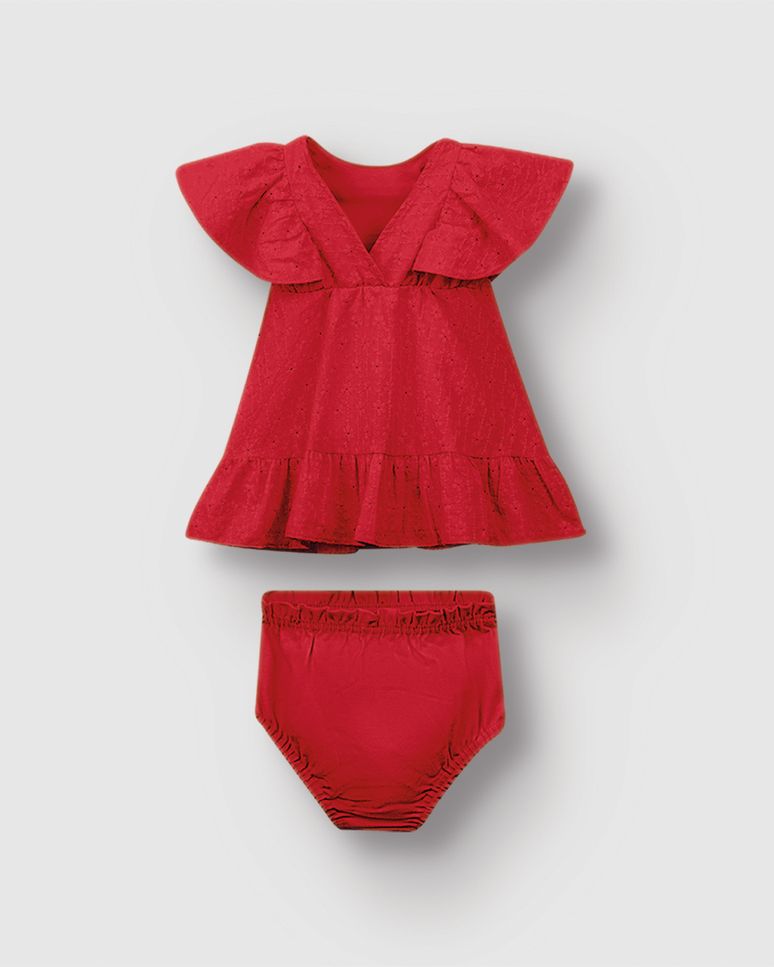 Conjunto Bebê Menina Vestido Tecido Bordado E Calcinha Algodão - Carinhoso