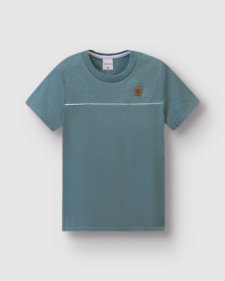 Camiseta Menino Detalhe Etiqueta Decorativa Em Malha Mesclada - Carinhoso