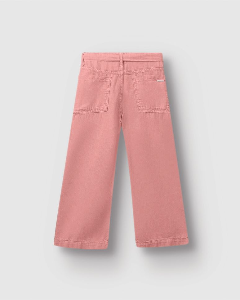Calça Menina Wide Leg Amarração Na Cintura Em Sarja Stretch - Carinhoso