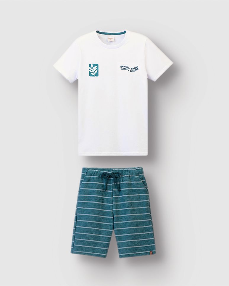 Conjunto Menino Camiseta E Bermuda Malha Texturizada Listrada - Carinhoso