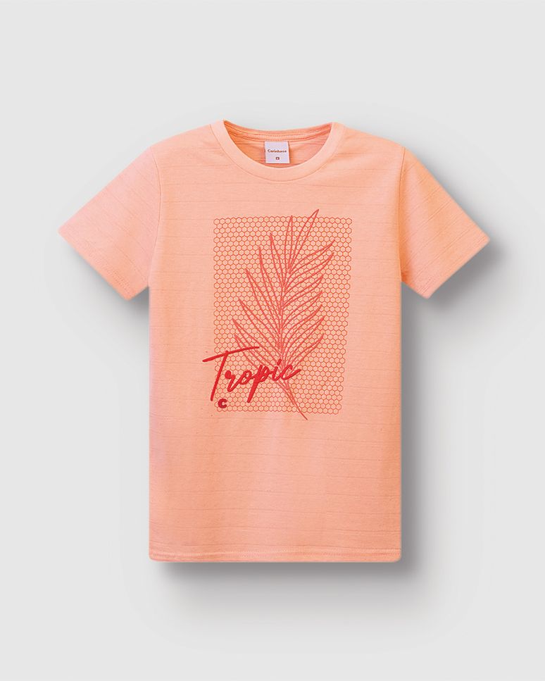 Camiseta Menino Estampa Tropic Em Malha Linho Texturizada - Carinhoso