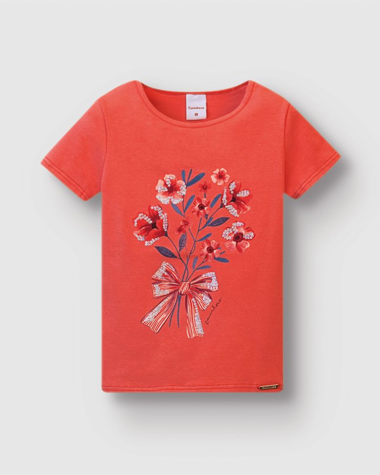Blusa Menina Estampa Flores Com Bordado Em Algodão - Carinhoso