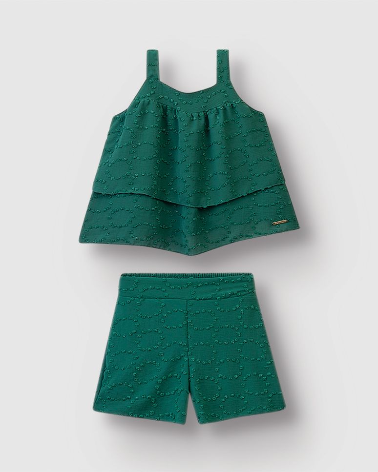 Conjunto Menina Regata E Shorts Em Tecido Plumetis Brilho - Carinhoso