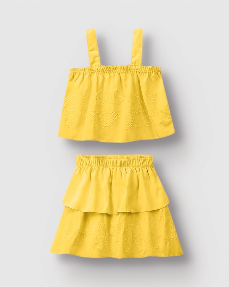 Conjunto Menina Blusa E Saia Com Detalhe Puff Em Viscose - Carinhoso