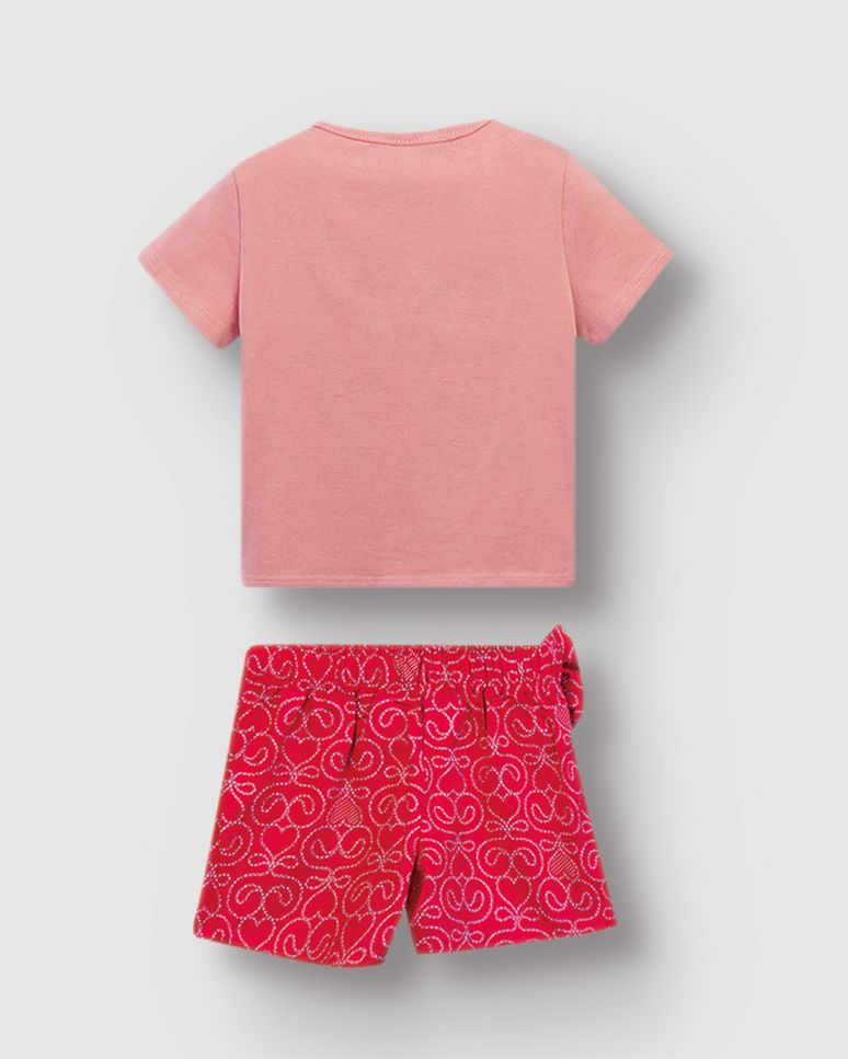 Conjunto Menina Blusa Be Happy E Shorts Saia Estampado - Carinhoso
