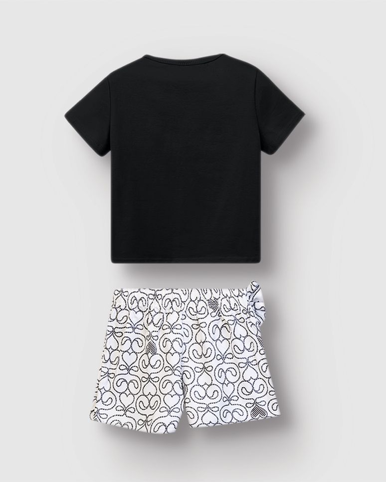 Conjunto Menina Blusa Be Happy E Shorts Saia Estampado - Carinhoso