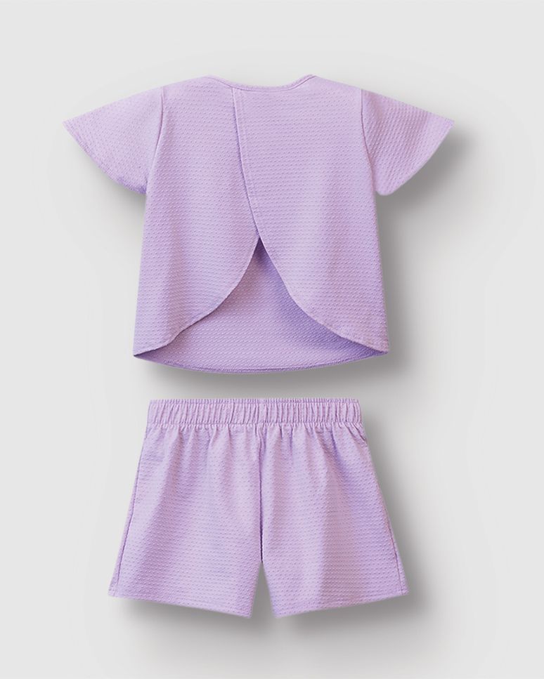 Conjunto Menina Blusa Transpasse Costas Shorts Malha Texturizada - Carinhoso