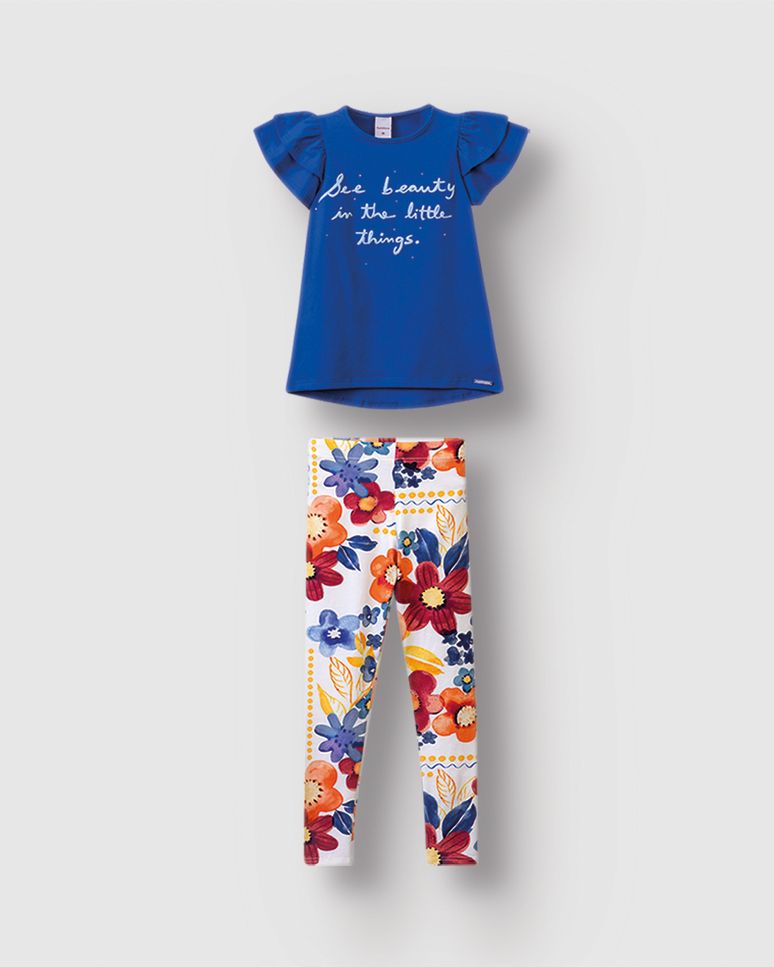 Conjunto Menina Calça Legging Estampa Floral Em Algodão - Carinhoso