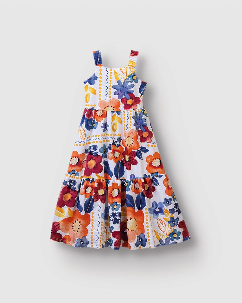 Vestido Menina Midi Estampa Digital Floral Em Algodão - Carinhoso