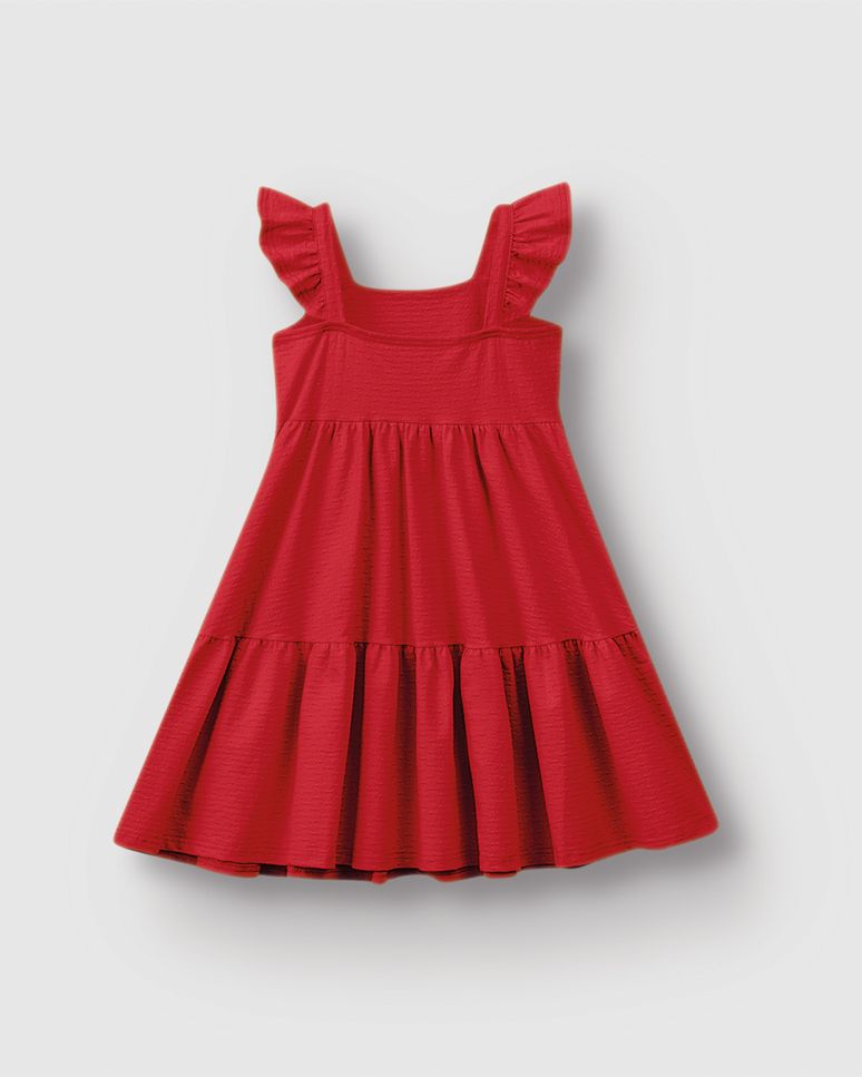 Vestido Menina Alça Babado Com Aplique Pérola Malha Texturizada - Carinhoso