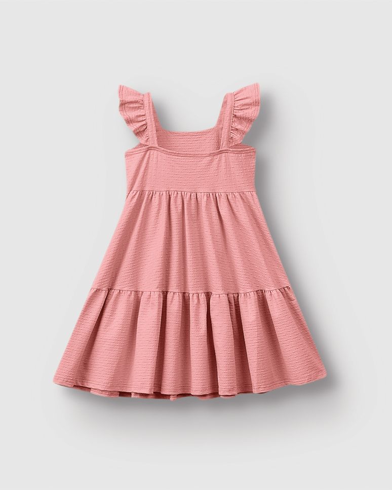 Vestido Menina Alça Babado Com Aplique Pérola Malha Texturizada - Carinhoso