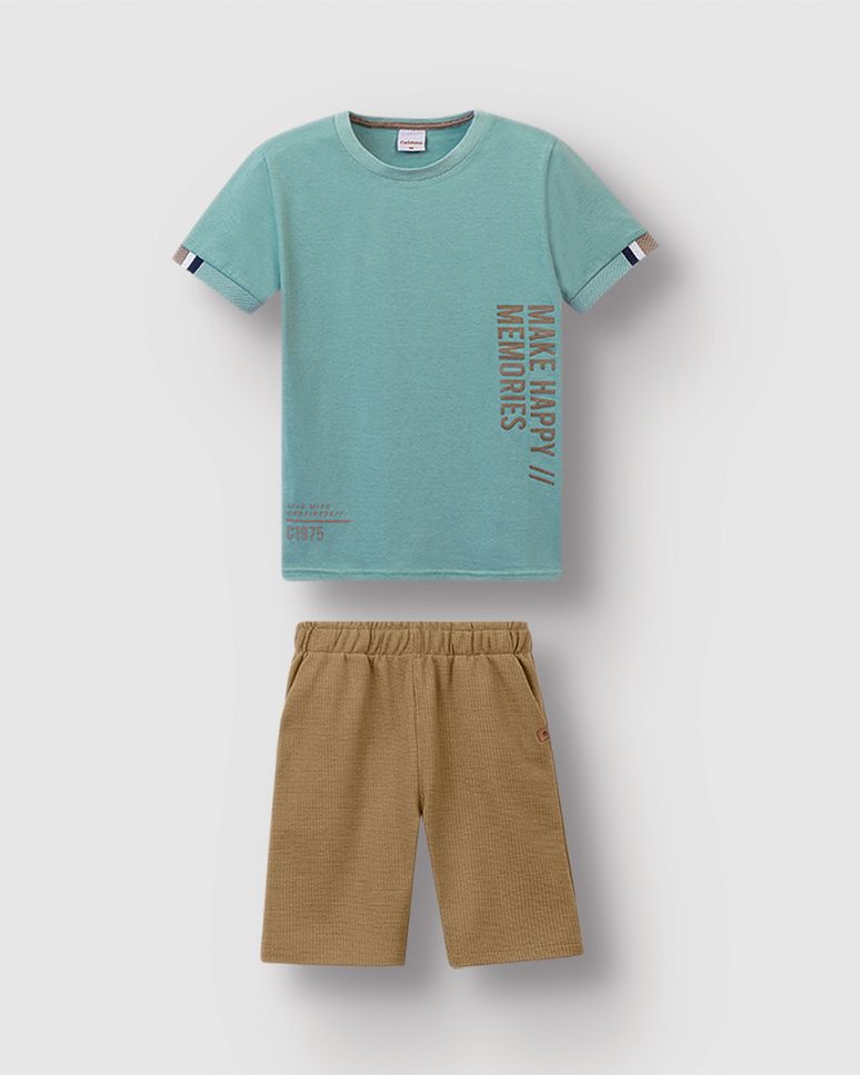 Conjunto Menino Camiseta Make Happy Memories Em Algodão - Carinhoso