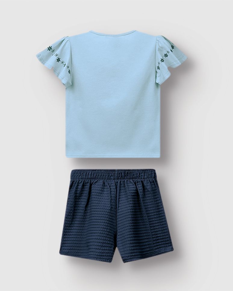 Conjunto Menina Shorts Saia Em Malha Texturizada - Carinhoso